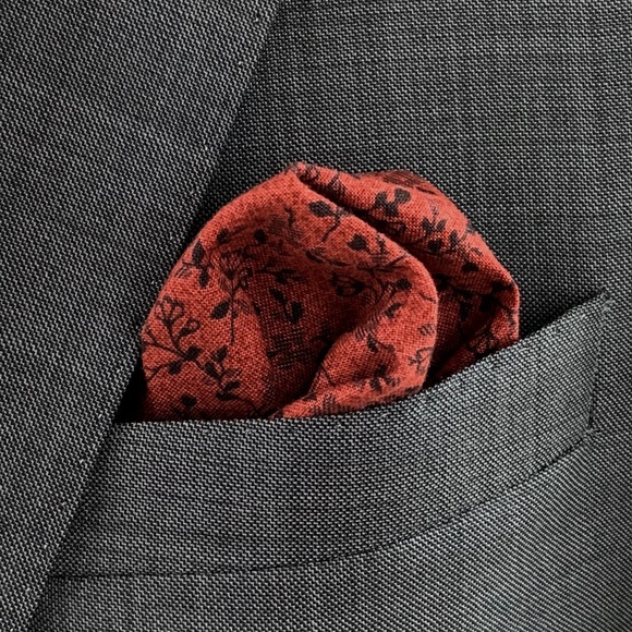 Crimson Red Floral Pocket Square - Picture 2 of 2